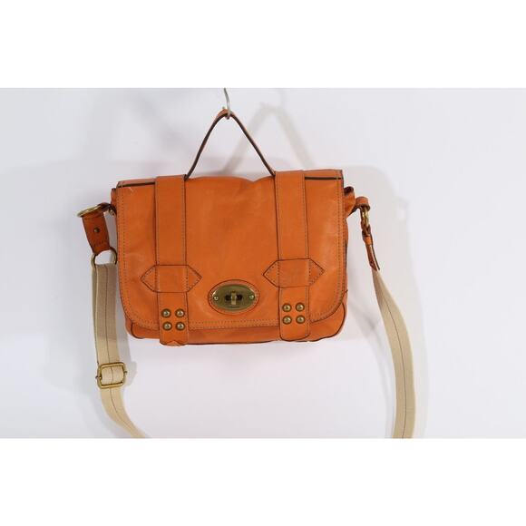 FOSSIL Orange Pebbled Leather Push Lock Flap Shoulder Bag - Picture 5 of 10